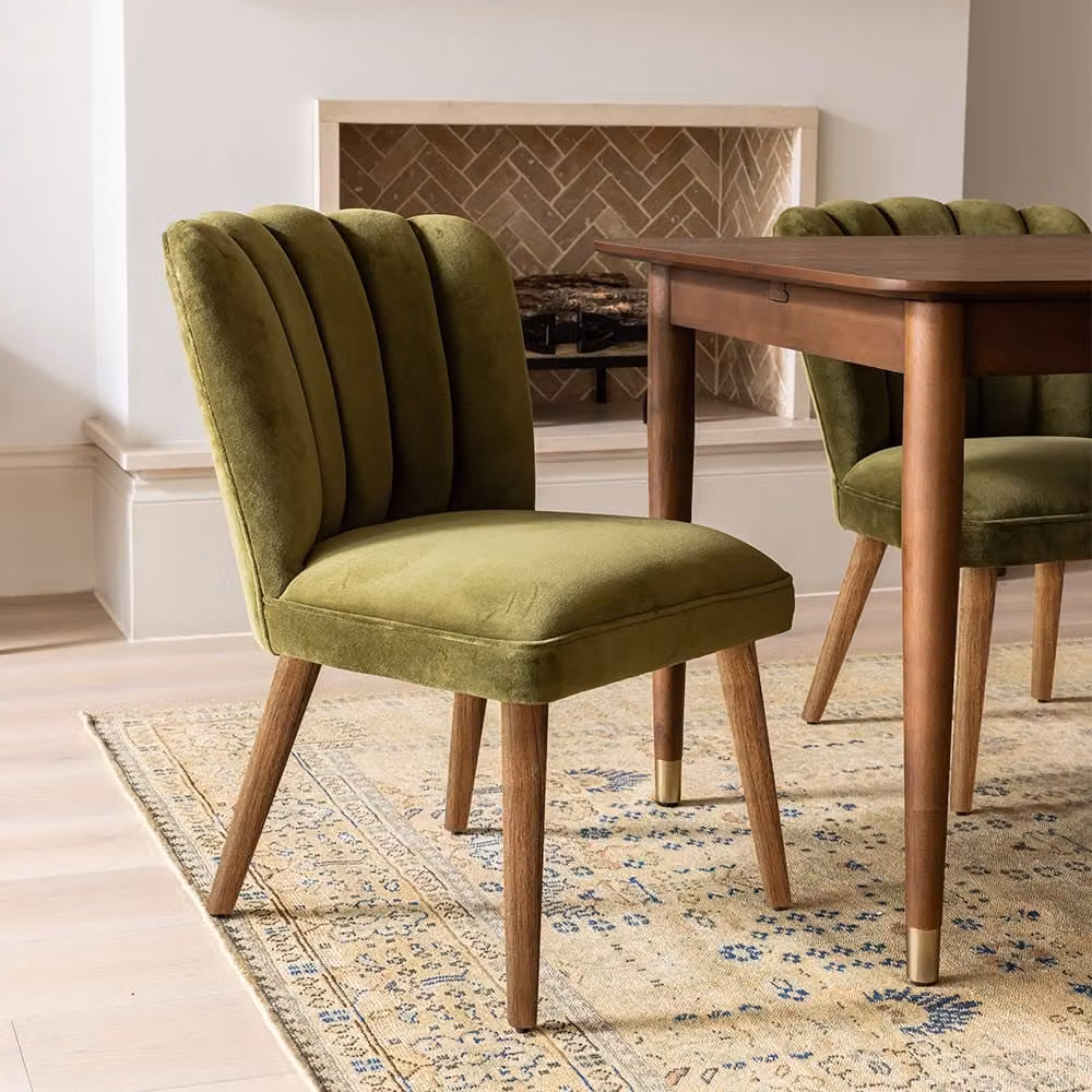 Atkin and Thyme Joyce Mid-Century Dining Chair in Green Velvet with Mango Wood Frame