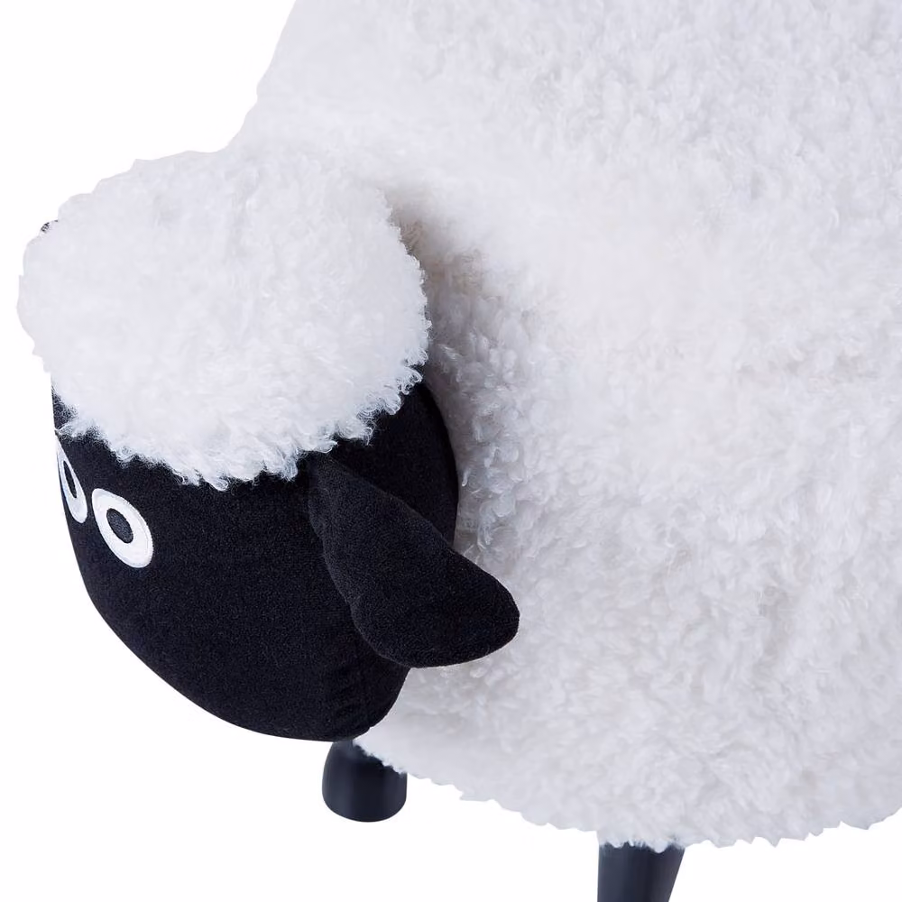 Wyld and Coco Kids Sheep Footstool with Storage in White Faux Fur with Rubberwood Legs – 6