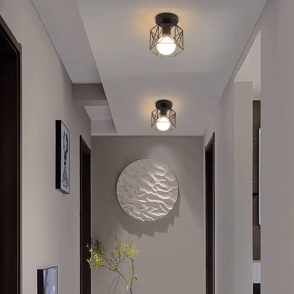 COMELY Set of 2 Industrial Metal Cage Ceiling Lights in Black – 4