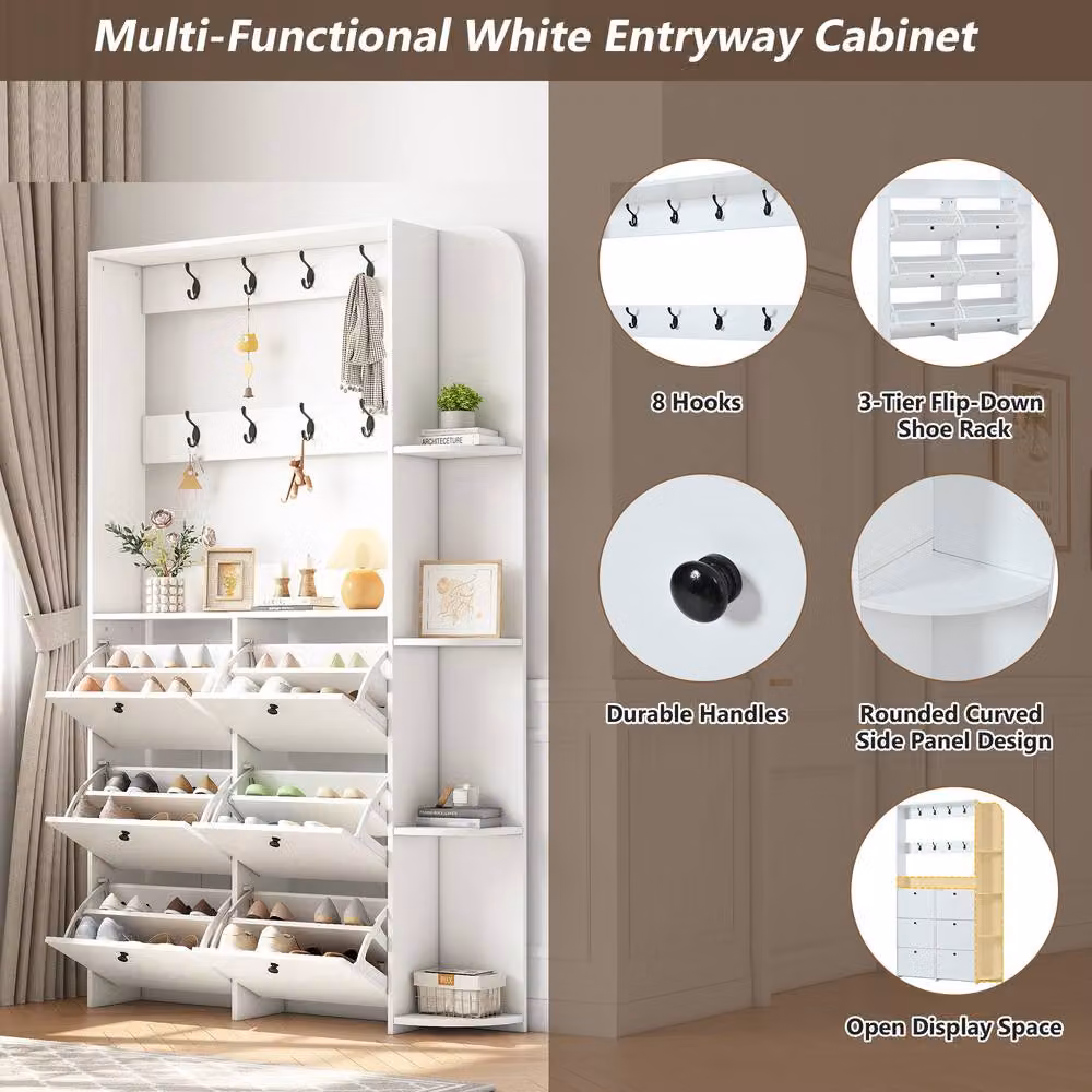 Rolipo White Modern Entryway Coat Rack and Shoe Storage Cabinet – 3