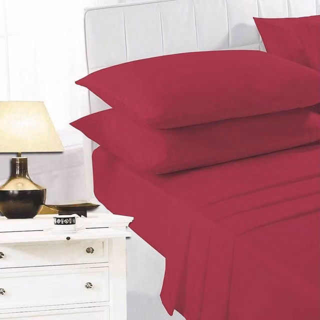 K Collection Red Cotton Percale Fitted Sheet, W/D/H: 90 x 200 cm