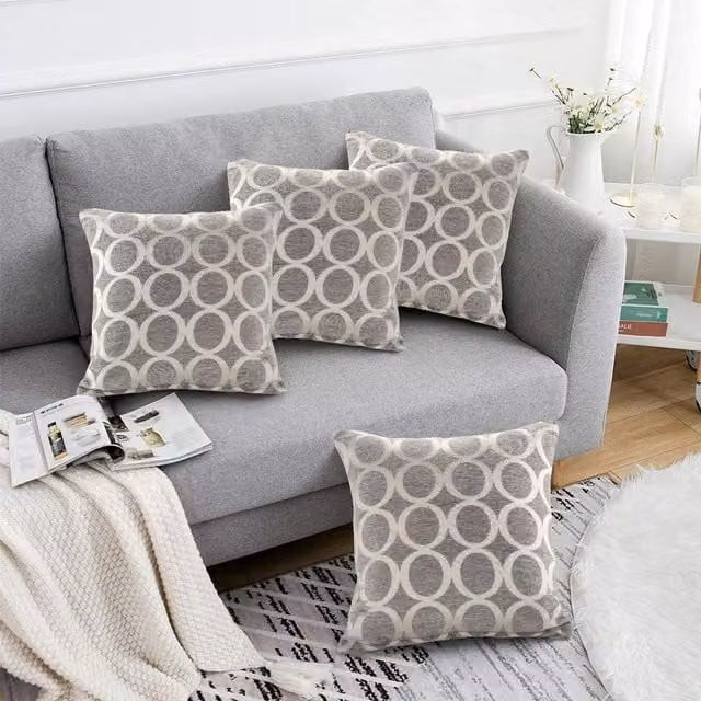 Luxor Living Set of 4 Silver and Grey Chenille Square Cushions, W/D/H: 45 x 45 x 45 cm