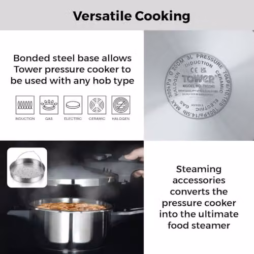 Tower T80245 Stainless Steel Pressure Cooker with Steamer Basket, Silver – 4