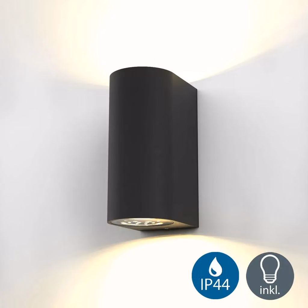 B.K.Licht Black Modern Round Metal LED Outdoor Wall Light with GU10 Bulbs – 1