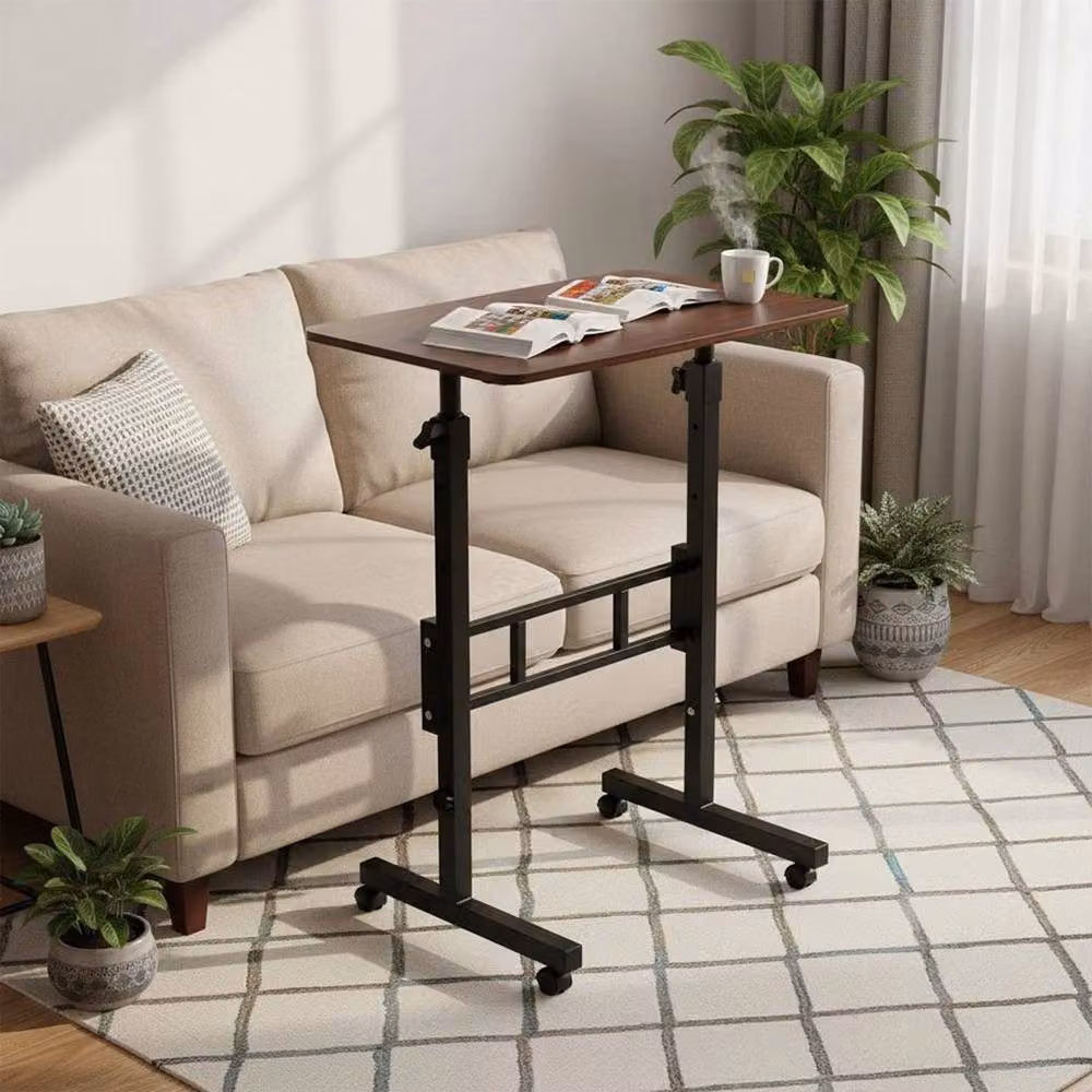 FLAVORA Height Adjustable Electric Standing Laptop Computer Desk in Brown Walnut, W/D/H: 100 x 60 cm – 2