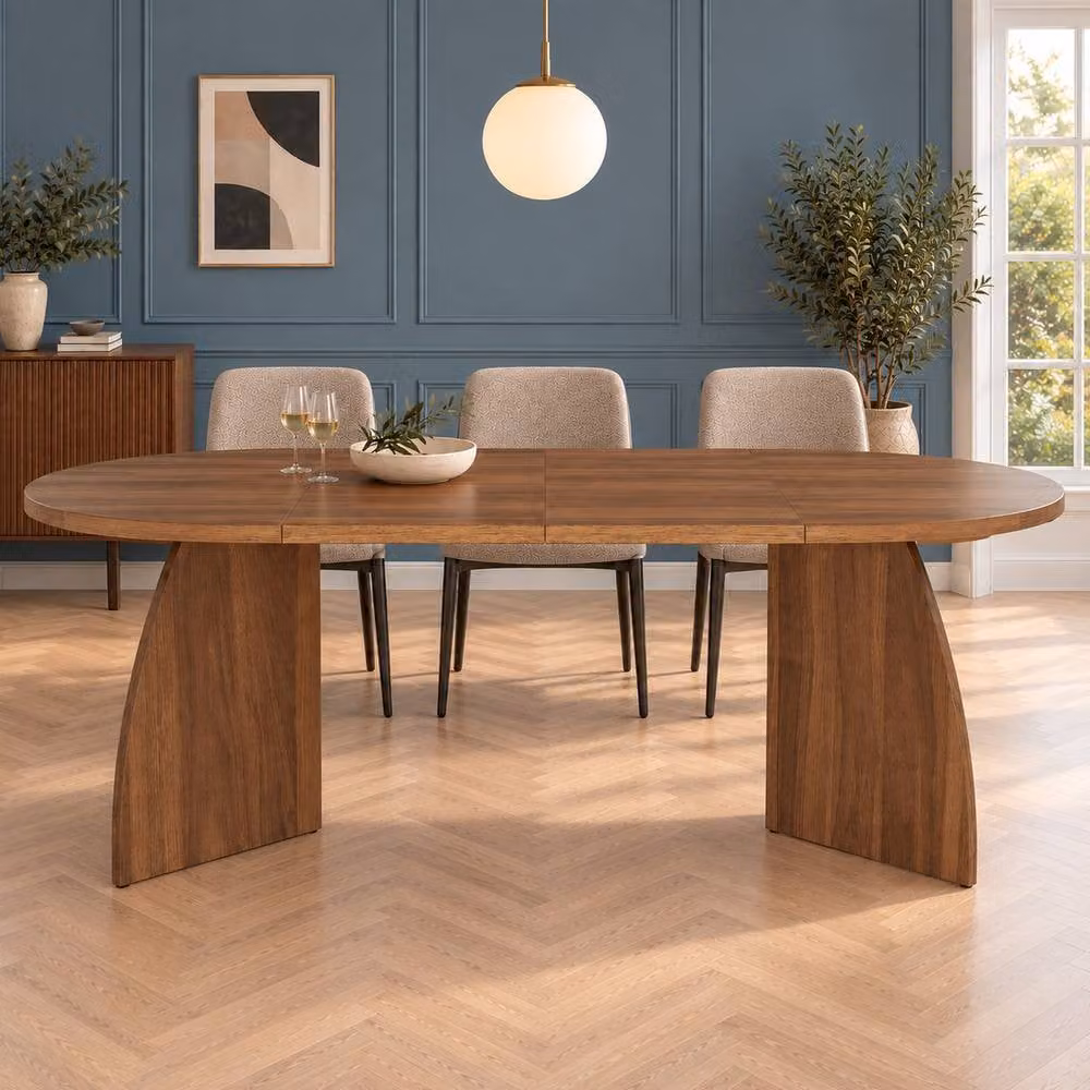 Merax Extendable Round to Oval Dining Table with Pedestal in Walnut Brown – 2