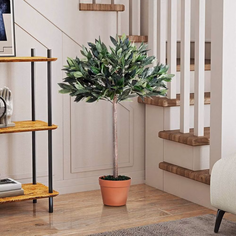 KORVIXA Artificial Laurel Tree in an Orange Pot, Green, Height: 90 cm – 5