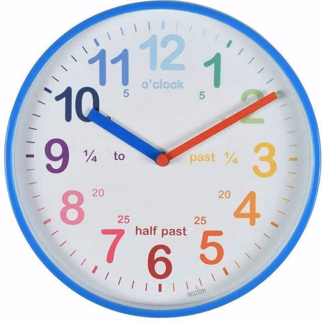 Acctim Wickford Kids Teaching Wall Clock with Rainbow Dial in Blue and Multicolour, Diameter: 20 cm