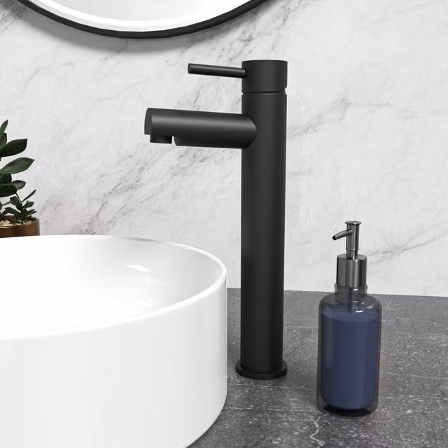 Nes Home Matte Black Modern Brass Tall Basin Mono Mixer Single Lever Tap – 1