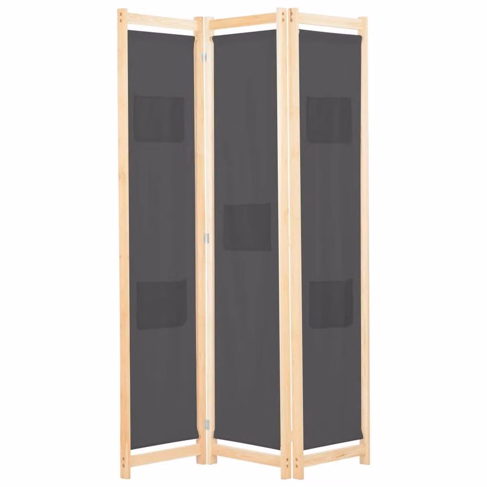 Berkfield Home 3-Panel Grey Fabric Room Divider, W/D/H: 120 x 4 x 170 cm – 2