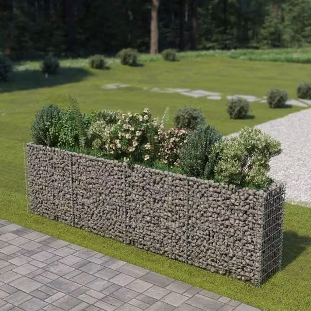 Berkfield Home Galvanised Steel Gabion Raised Bed in Silver, W: 360 cm, D: 50 cm, H: 100 cm