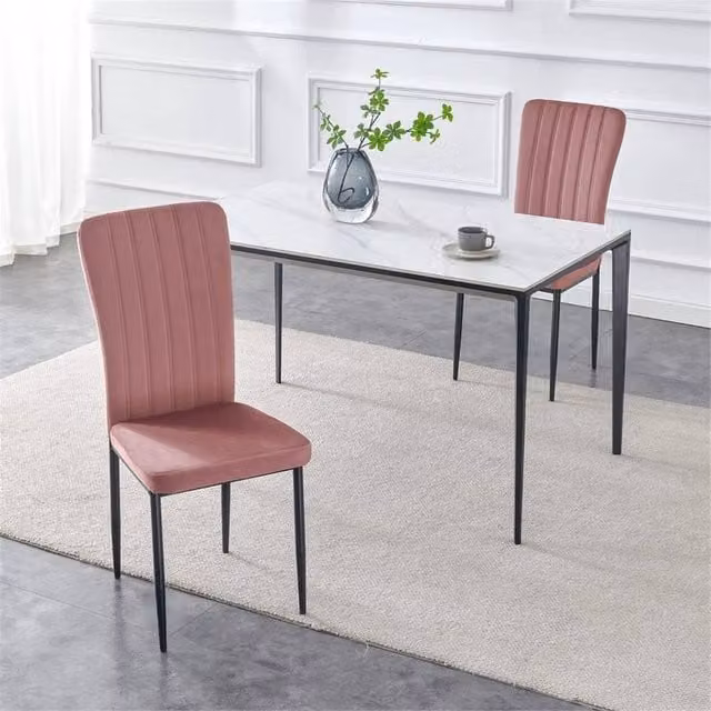 FORGEVIO Set of 2 Modern Dining Chairs with Pink Velvet Upholstered Seats and Black Metal Frames – 1