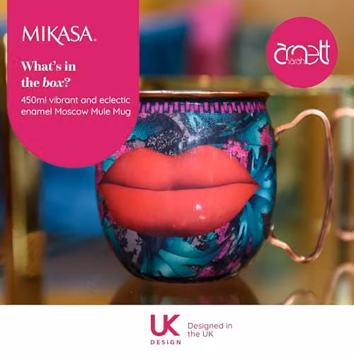 Mikasa Sarah Arnett Stainless Steel Double Walled Moscow Mule Mug, 450ml, Multicolour and Green Lip Print – 2