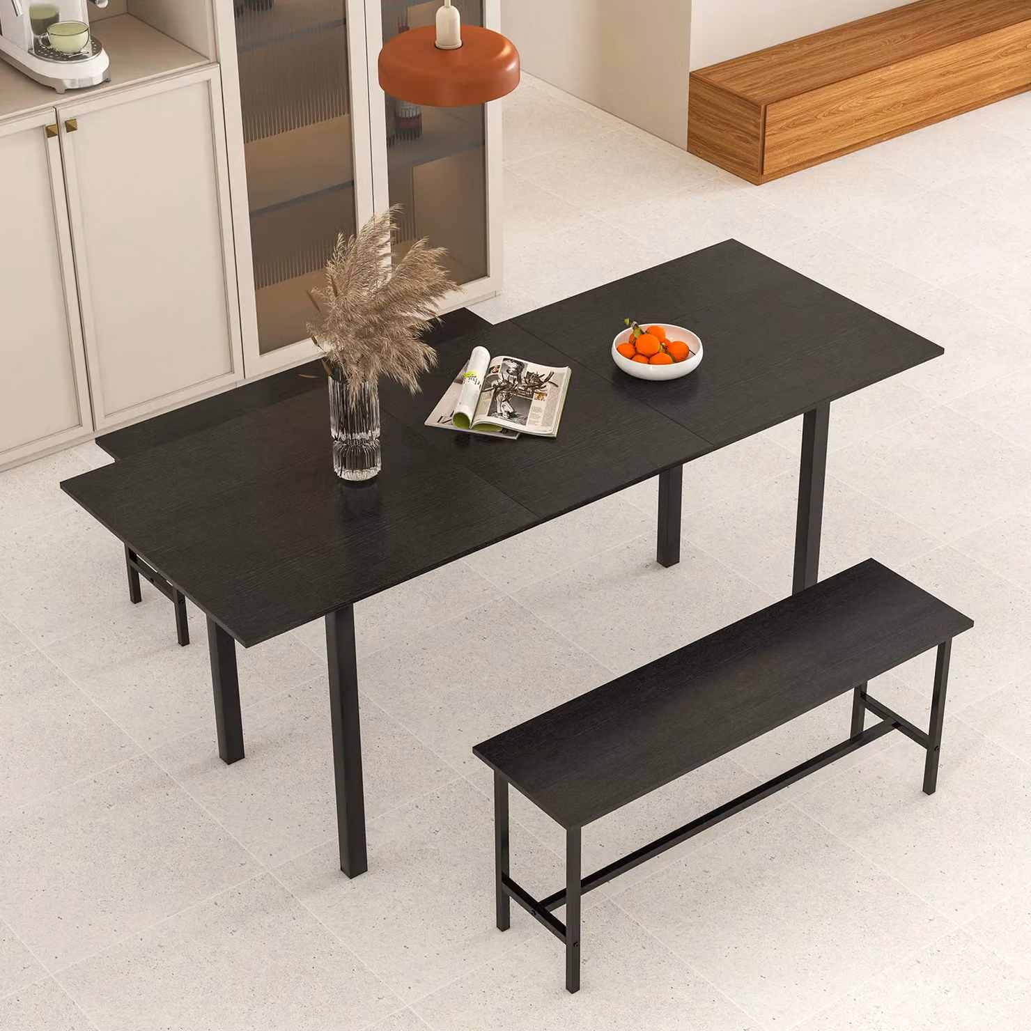 Costway Extendable Dining Table Set with 2 Benches in Black – 5
