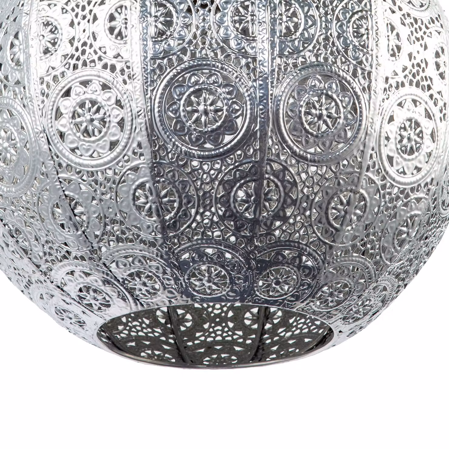 Happy Homewares Spherical Moroccan Metal Pendant Light Shade with Floral Design in Silver, Diameter: 30 cm – 2