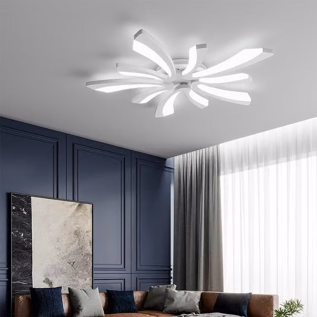 Livingandhome V-Shaped LED Flush Ceiling Light, 50W, Silver and White, Cool White