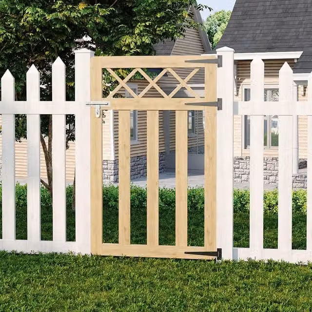 Livingandhome Spruce Wood Garden Fence Gate with Wire Mesh Design in Soft Yellow, W: 120 cm, H: 76 cm