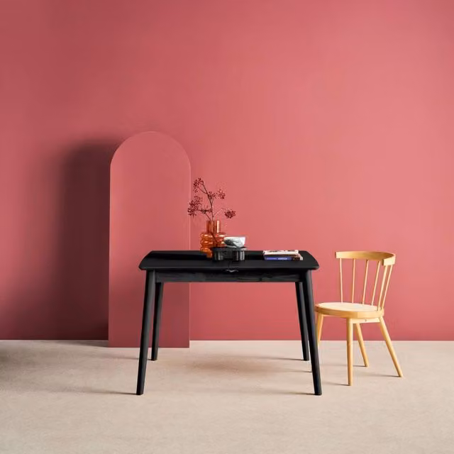 sweeek Rectangular Extendable Dining Table in Black, Oak and Rubberwood Veneer, 4-6 Seats