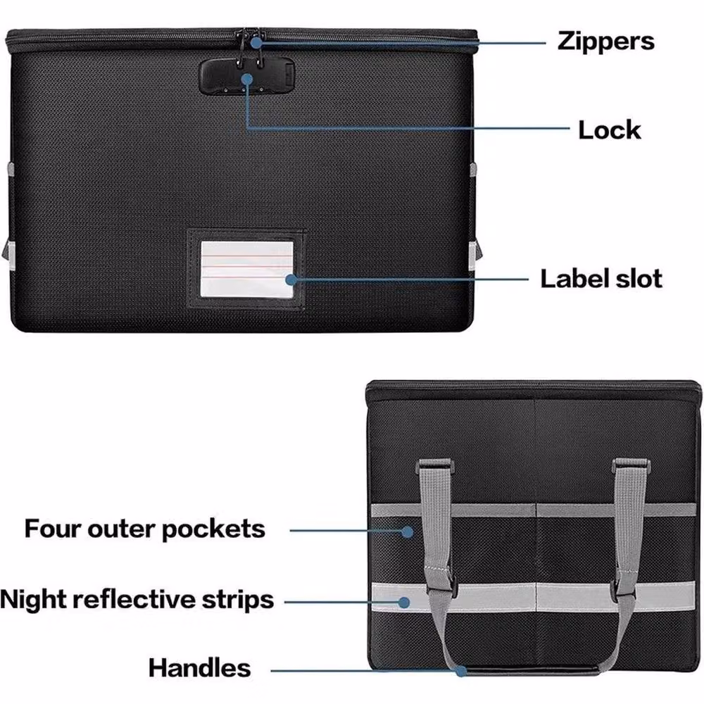 FLAVORA Fireproof Document Box with Lock, Black, W/D/H: 50.0 x 30.988 x 25.4 cm – 4
