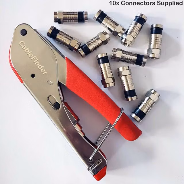 Loops F Type Compression Tool and 10x RG59 Coaxial Connectors Crimping Kit in Multicolour – 1
