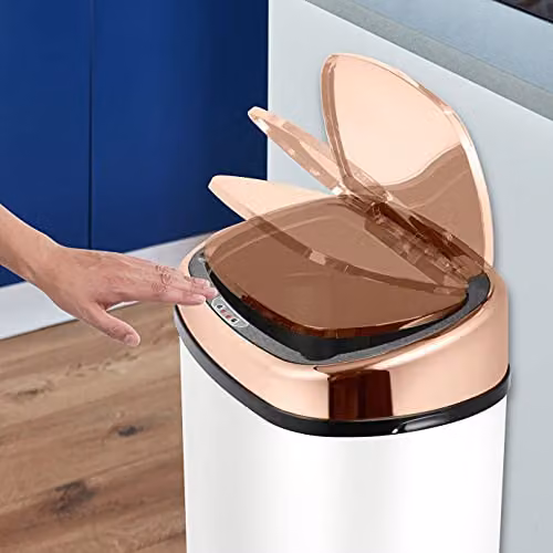 Tower Sensor Lid Kitchen Bin with Soft-Close Function, Stainless Steel, 58 Litre, White and Gold – 3