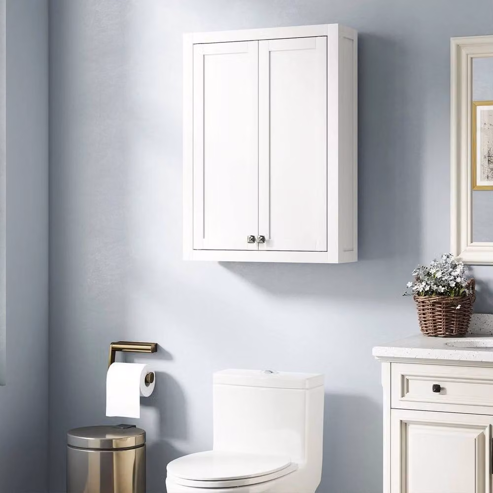 PAWNORA White Wall Mounted Bathroom Storage Cabinet with Hinged Doors and Adjustable Internal Shelves – 2