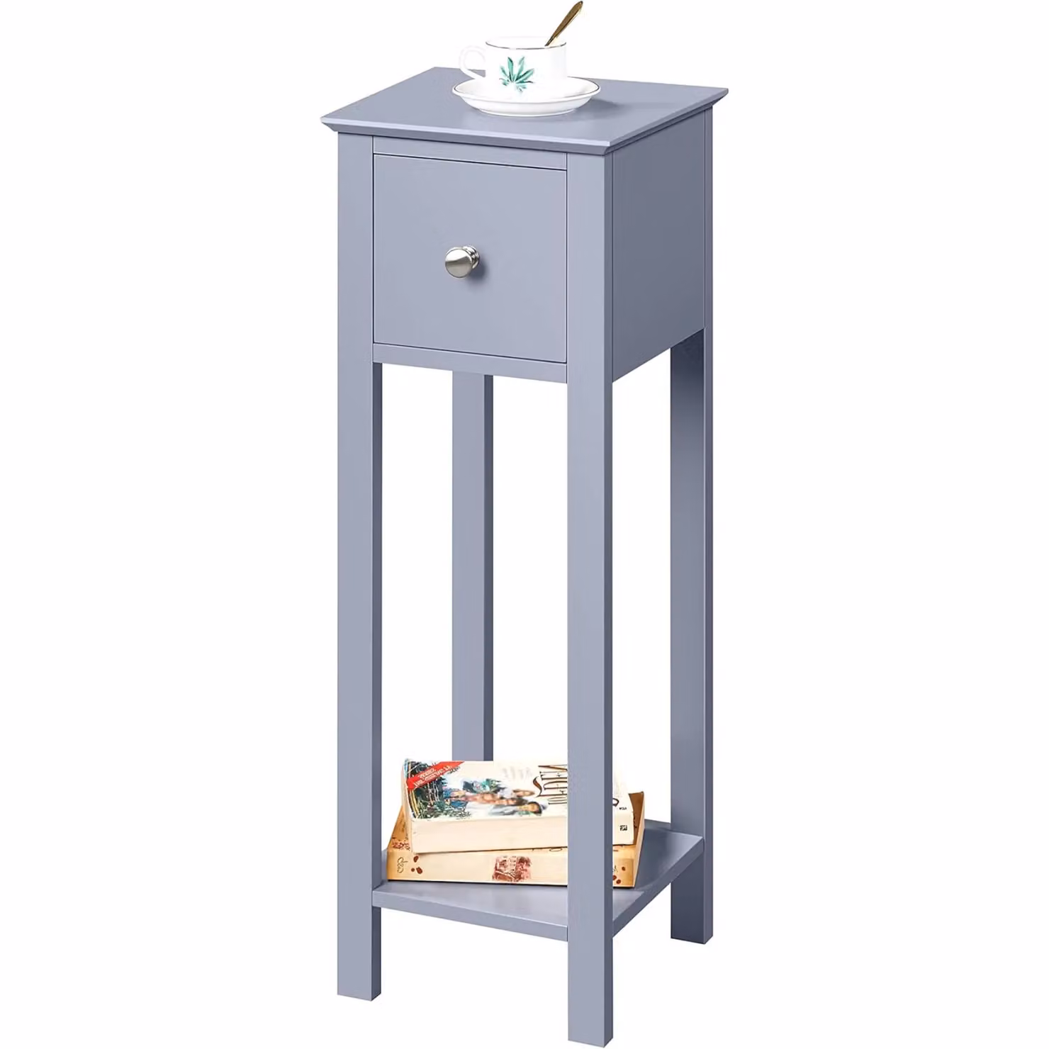 Rafaelo Mobilia Narrow Tall Bedside Table with Drawer in Grey – 2
