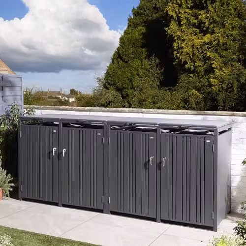 Rowlinson Wimbledon Quadruple Bin Store in Anthracite Grey, Coated Steel, W265 x D81 x H116.5 cm – 1