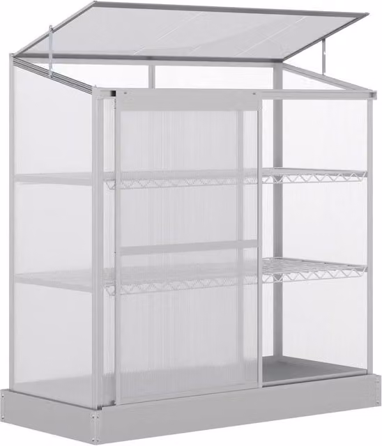 NESTLUNE 3-Tier Grey Polycarbonate Outdoor Greenhouse for Vegetable Gardens