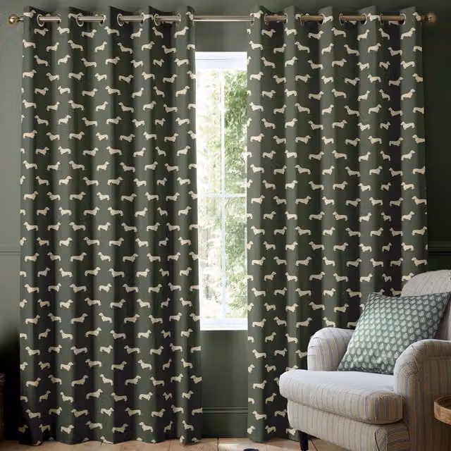 Emily Bond Peggy Made to Measure Blackout Cotton Fabric Panel Curtain in Green with Eyelets