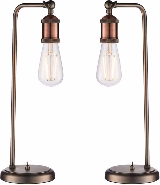 Loops 2 Pack Modern Industrial Adjustable Table Lamp in Aged Copper and Pewter – 1