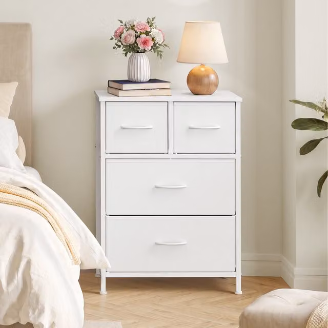SONGMICS 4-Drawer Chest with Wooden Top and Steel Frame, White
