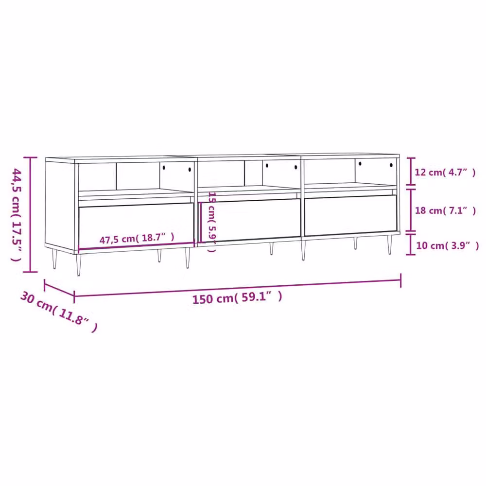 Berkfield Home Industrial TV Cabinet in Concrete Grey, W/D/H: 150 x 30 x 44.5 cm – 2
