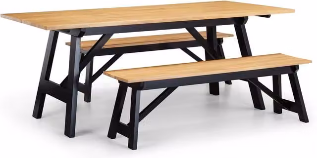 Julian Bowen Hockley Black Rubberwood Table and Benches Set
