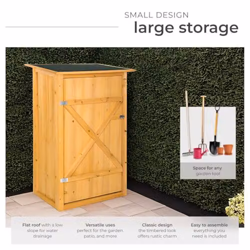 tectake Garden Storage Shed in Brown with Flat Roof, Impregnated Wood, Shelving and Lockable Single Door, W/D/H: 56.0 x 75.0 x 118.0 cm – 2