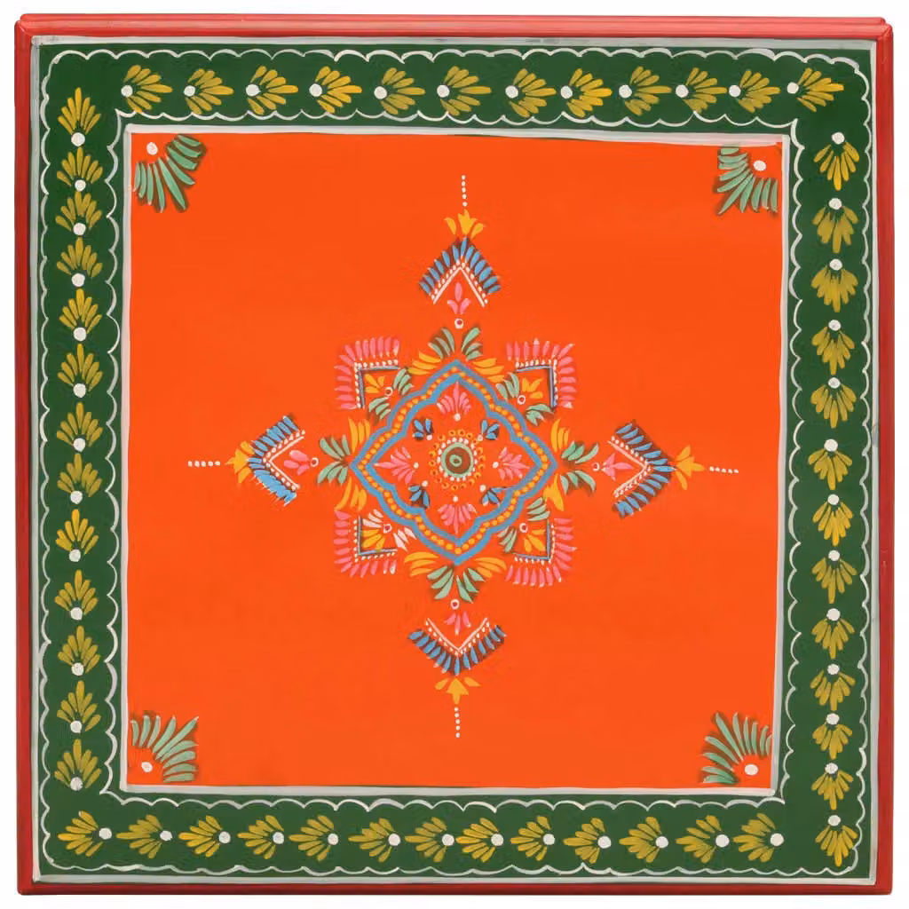 Berkfield Home Orange Hand Painted Solid Mango Wood Square Coffee Table with Floral Ethnic Design – 2