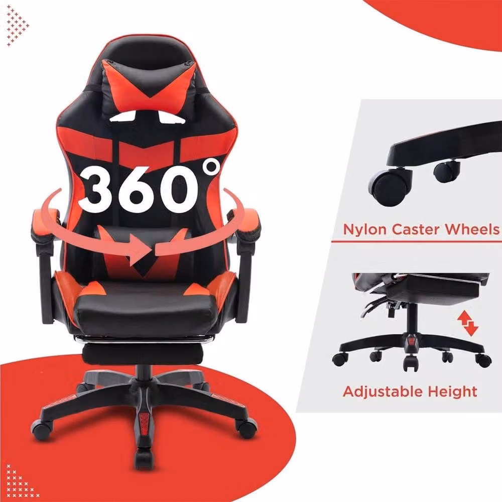 FORGEVIO Gaming Massage Chair in Red and Black with Footrest and Headrest – 3