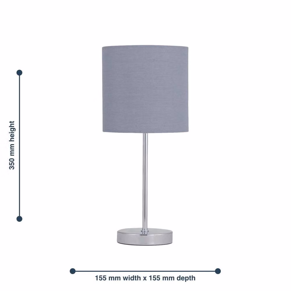 First Choice Lighting Chrome Stick Table Lamp with Grey Fabric Shade – 2