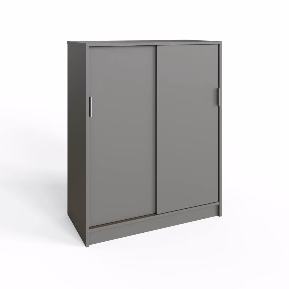 GFW Leighton Modern Sliding Door Shoe Cabinet in Grey and White, W/D/H: 100 x 39 x 80 cm – 2