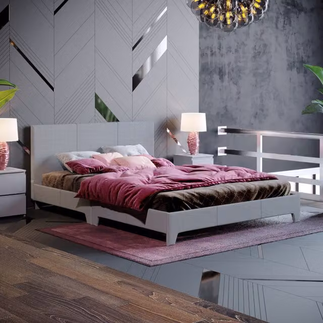 Victoria Upholstered Fabric Bed in Light Grey, W/D/H: 140 x 200 cm