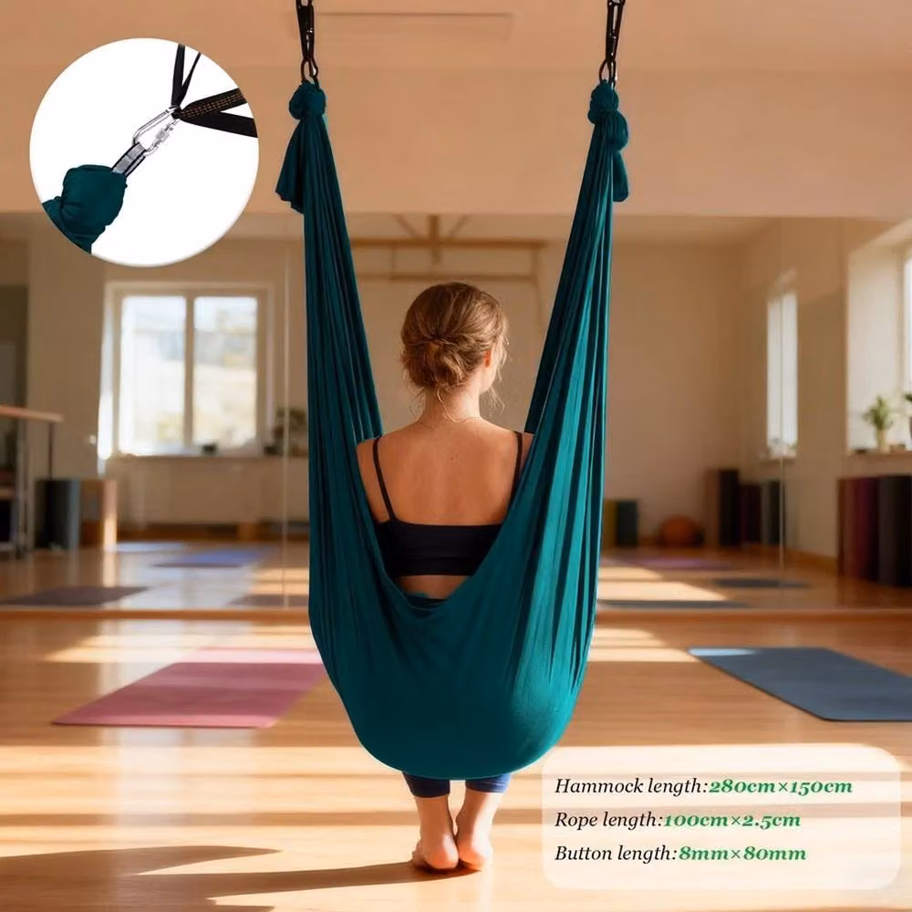 NESTLUNE Aerial Yoga Hammock Set with Fittings in Dark Green, W: 100 cm, D: 15 cm – 4
