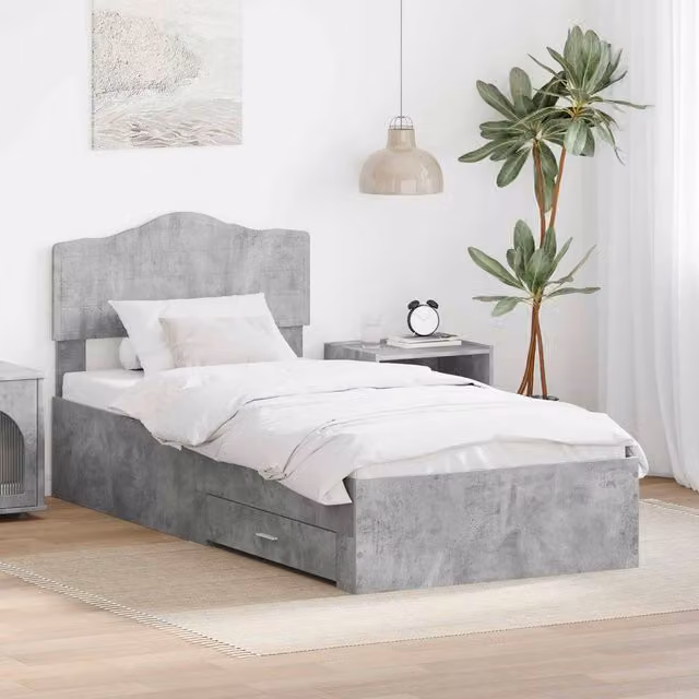 Berkfield Home Modern Bed Frame with Drawers in Concrete Grey, W/D/H: 90 x 200 cm, Engineered Wood