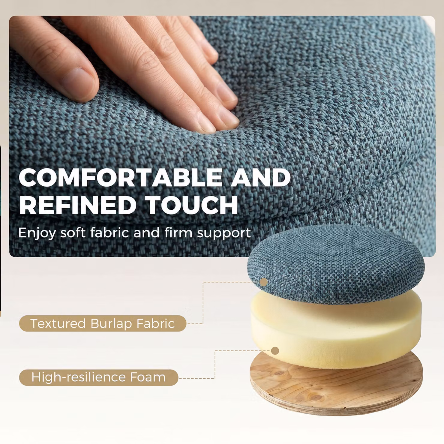 HOMCOM Round Storage Ottoman Sitting Bench with Lid and Rubberwood Legs, Dark Blue – 5