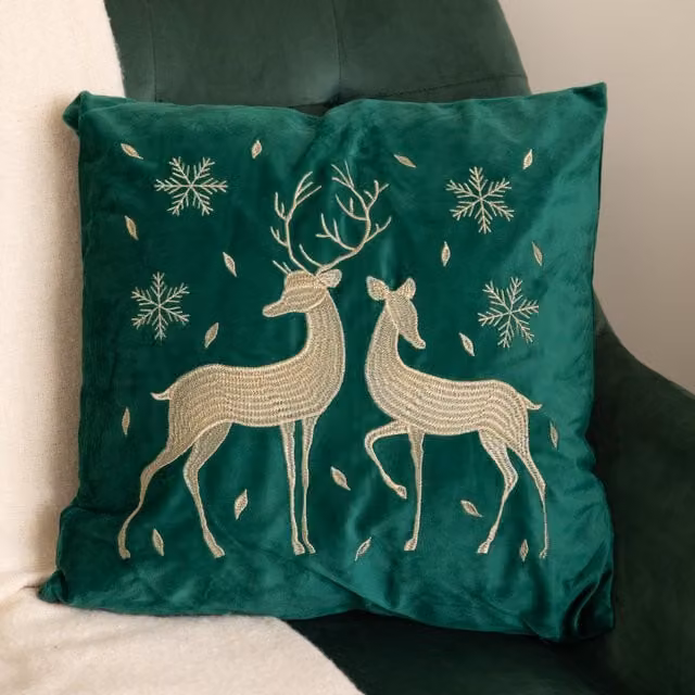 Samuel Alexander Emerald Green and Gold Reindeer Decorative Christmas Cushion, W: 44 cm – 1
