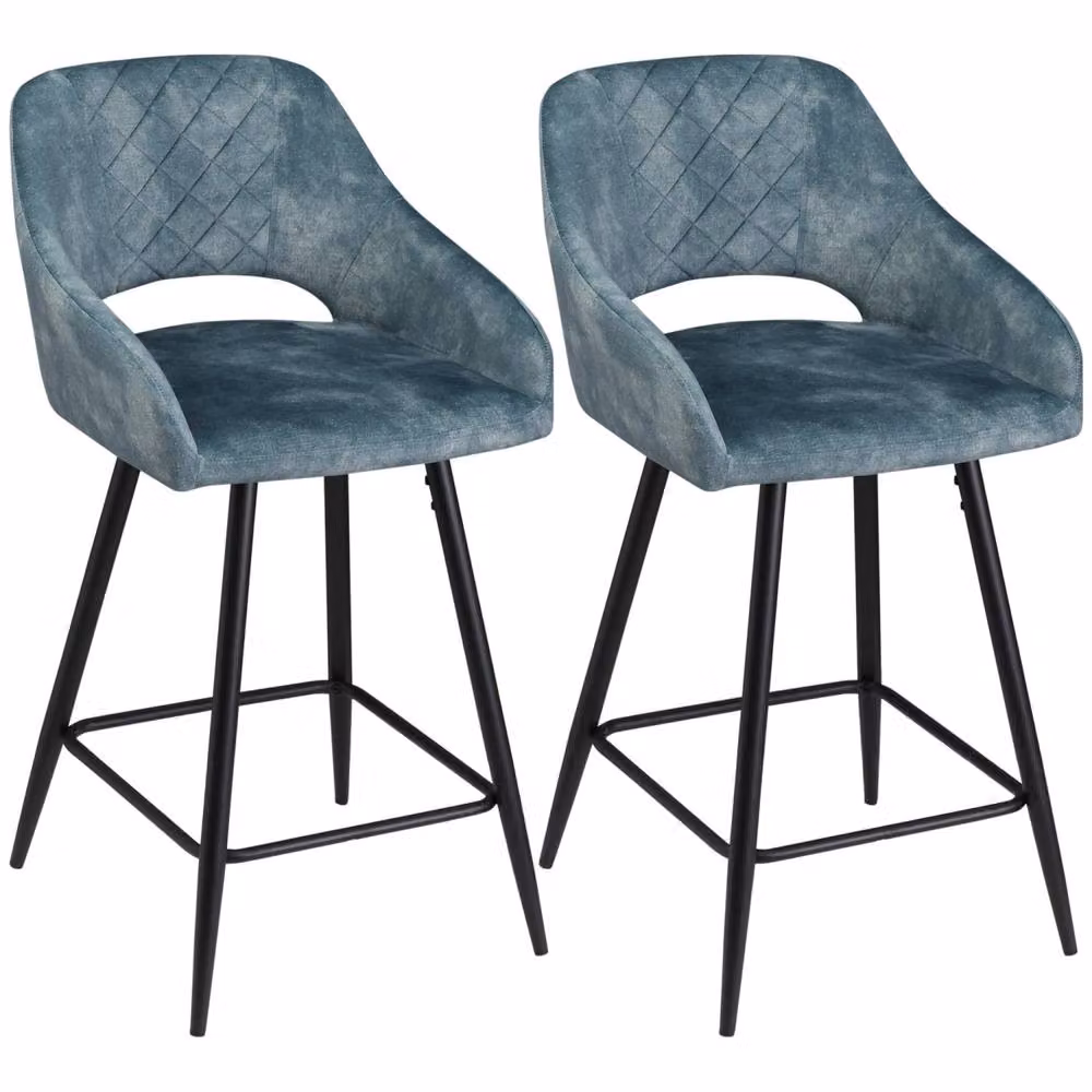 Wyld Haus Lona Bale Set of 2 Blue Velvet Counter Height Bar Stools with Metal Frame – 2