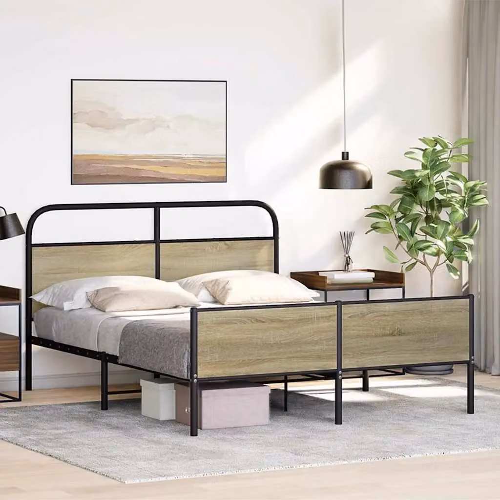 Berkfield Home Metal Bed Frame in Sonoma Oak Brown, King Size, W: 150 cm, D: 200 cm – 2