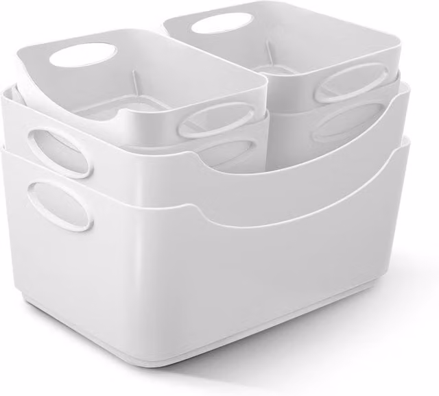 Keplin Plastic Storage Baskets with Handles, White, Set of 5