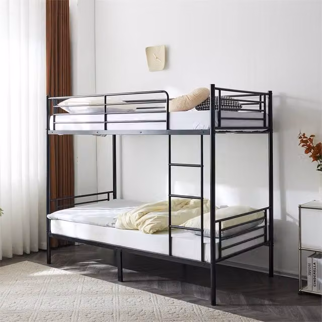 EONLION Black Metal Single Bunk Bed with Drawers
