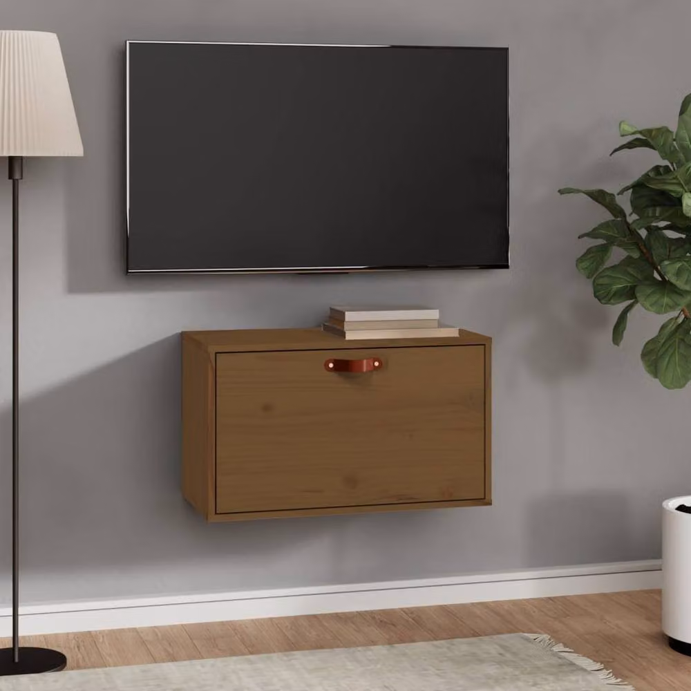 Berkfield Home Wall Cabinet in Honey Brown Solid Wood Pine, W: 60 cm, D: 30 cm, H: 35 cm – 1