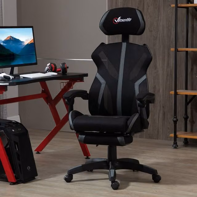 Vinsetto Black Mesh Recliner Task Office Chair with Headrest and Armrests